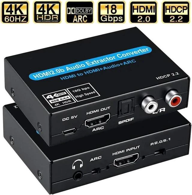 Main image of 4K/60Hz HDMI Audio Converter 4KHDMI to HDMI+Optical SPDIF/Toslink RCA L/R+3.5mm Audio Jack Audio Extractor-HD Digital to Analog Converter HDMI Video Adapter for Blu-ray DVD Player Sky HD