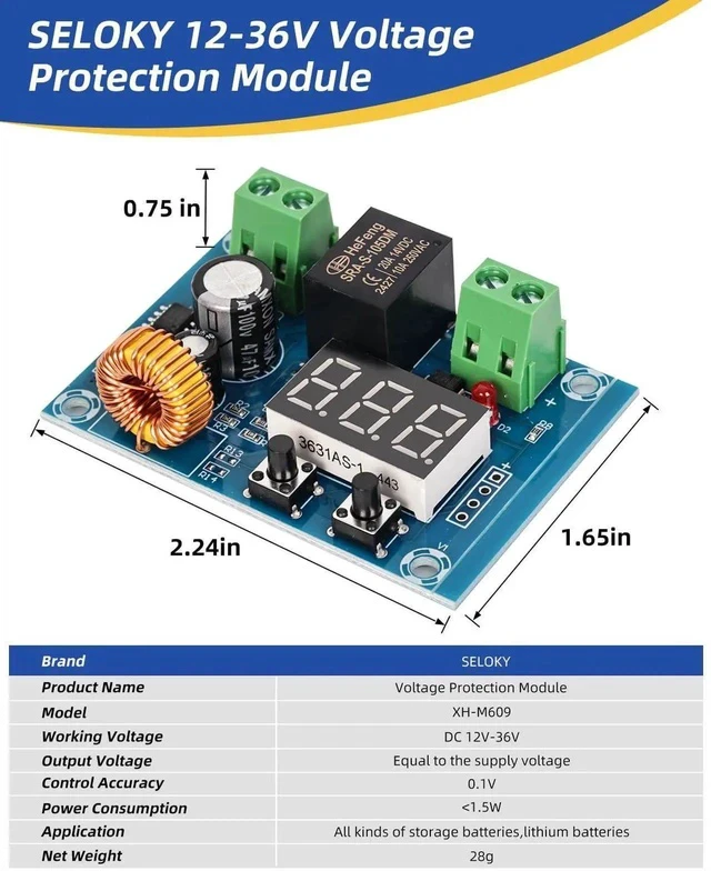 Alt view image 4 of 7 - 12V-36V DC Voltage Protection Module Digital Low Voltage Protector Disconnect Switch Cut Off Over Discharge Protection Module Pack of 2