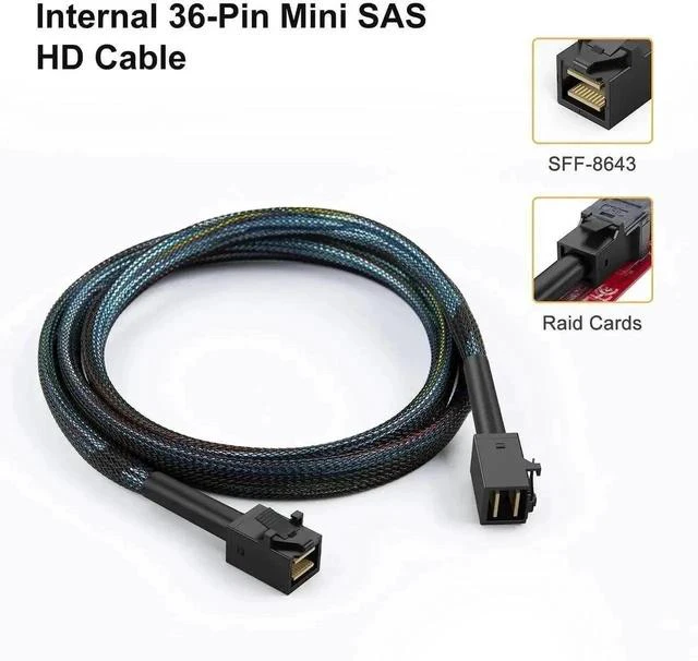 Alt view image 2 of 7 - 1.6FT/0.5M Internal Mini SAS HD Cable SFF-8643 Male to Male, 12Gbps High Speed SAS Storage Wire for Server RAID Controller, NVMe Backplane and NAS Hard Drive Array