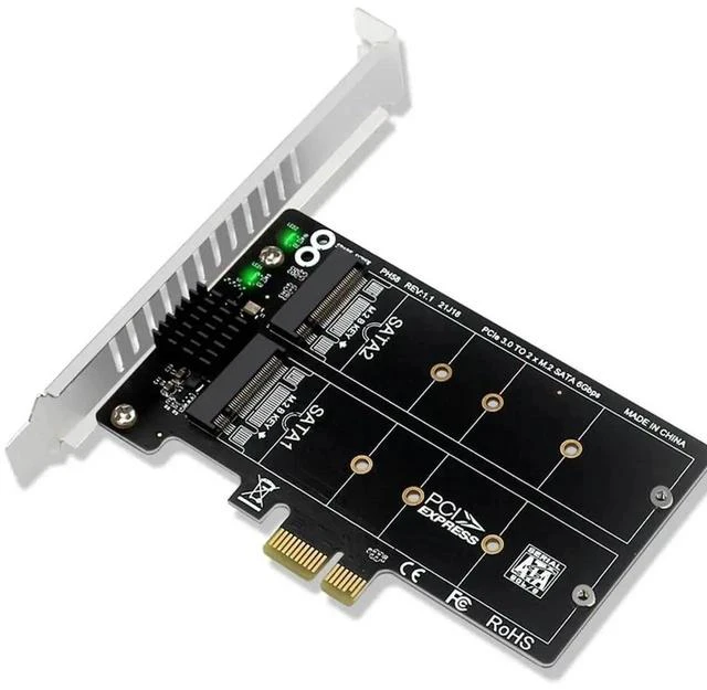 Main image of PH58 2 x M2 SATA to PCIE Adapter Card Double Disc Display Card Splitter Expansion Card PCIe X1 to NGFF M2 SATA SSD-AB01