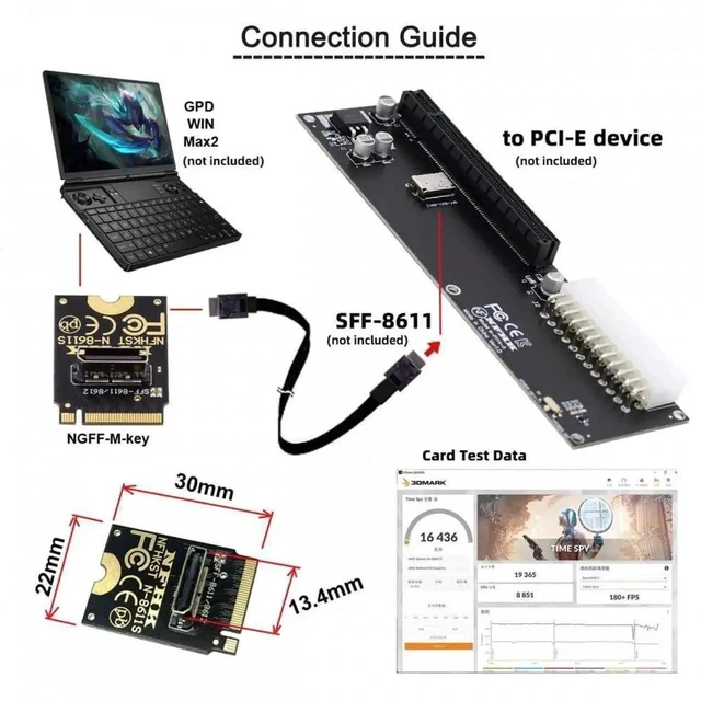 Alt view image 7 of 7 - 2230 NGFF PCIe 4.0 M.2 M-Key to OCuLink SFF-8612/SFF-8611 Vertical Adapter Card, 64Gbps NVMe Expansion Riser for Mini PC, Laptop eGPU Dock & U.2 SSD Storage Upgrade