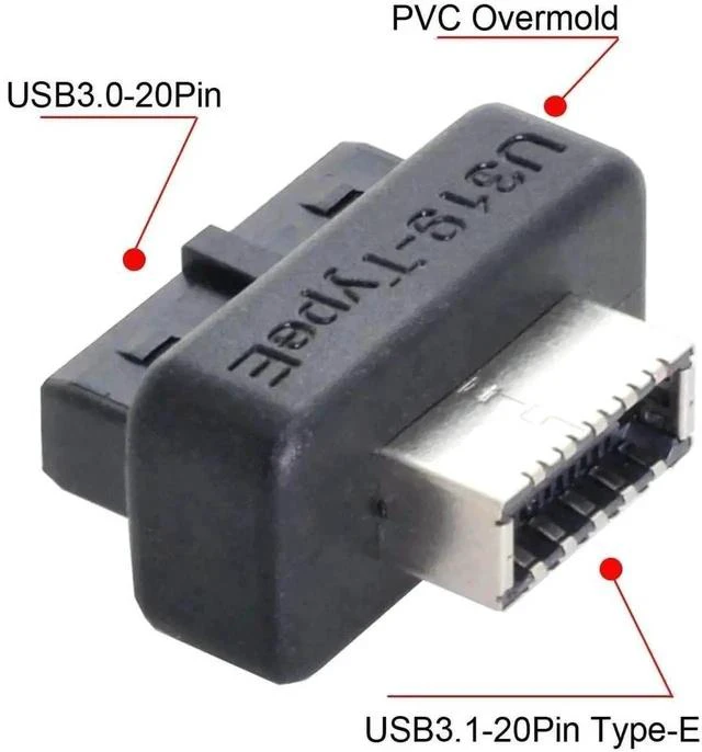 Alt view image 5 of 7 - Vertical USB3.0 20Pin Male Header to USB3.1 Type-E 20Pin Female Adapter, Motherboard Internal Front Panel USB-C Data Extension Converter