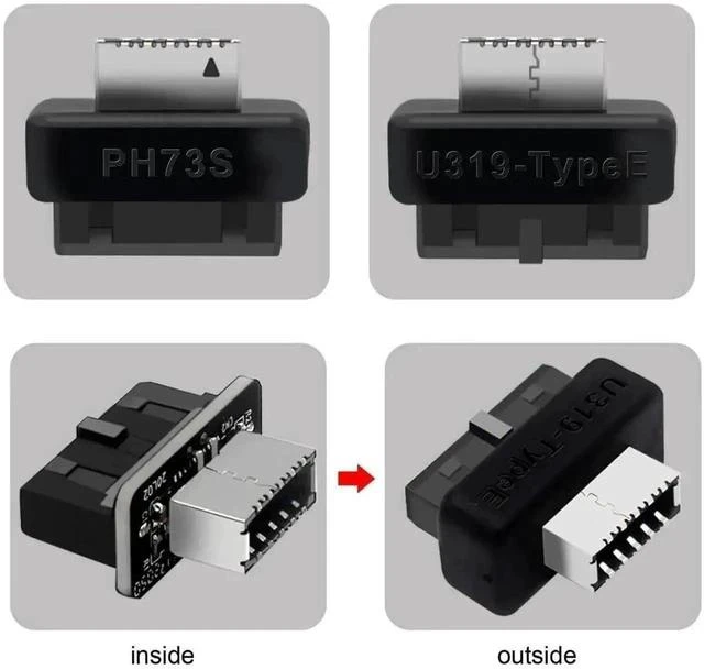 Alt view image 4 of 7 - Vertical USB3.0 20Pin Male Header to USB3.1 Type-E 20Pin Female Adapter, Motherboard Internal Front Panel USB-C Data Extension Converter