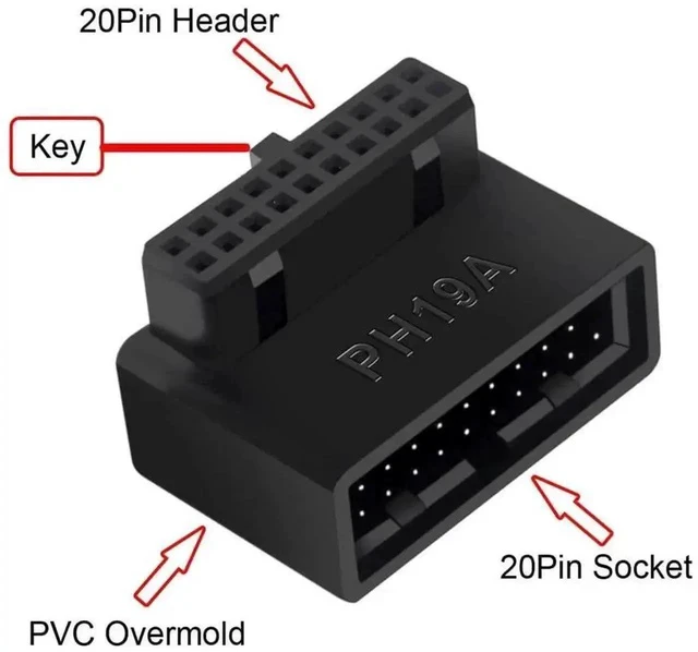 Alt view image 2 of 5 - 1 Set 90 Degree Up & Down Angled USB 3.0 20Pin Male to Female Internal Extension Adapter, Overmolded Design
