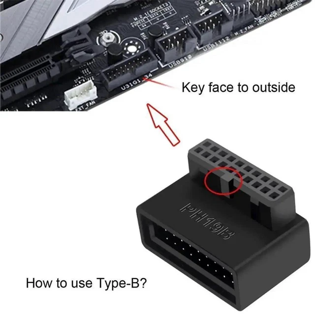 Alt view image 4 of 5 - 1 Set 90 Degree Up & Down Angled USB 3.0 20Pin Male to Female Internal Extension Adapter, Overmolded Design