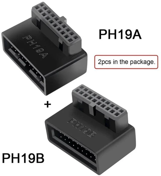Alt view image 3 of 5 - 1 Set 90 Degree Up & Down Angled USB 3.0 20Pin Male to Female Internal Extension Adapter, Overmolded Design