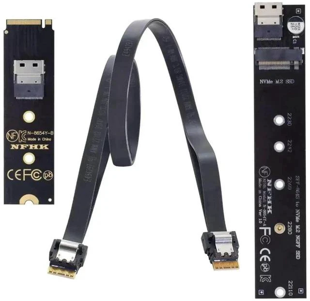 Main image of 40cm M.2 NVMe NGFF M-Key Male to Female Extension Cable with SFF-8654 Connector, Compatible with Motherboard 2280 22110 NVMe SSD