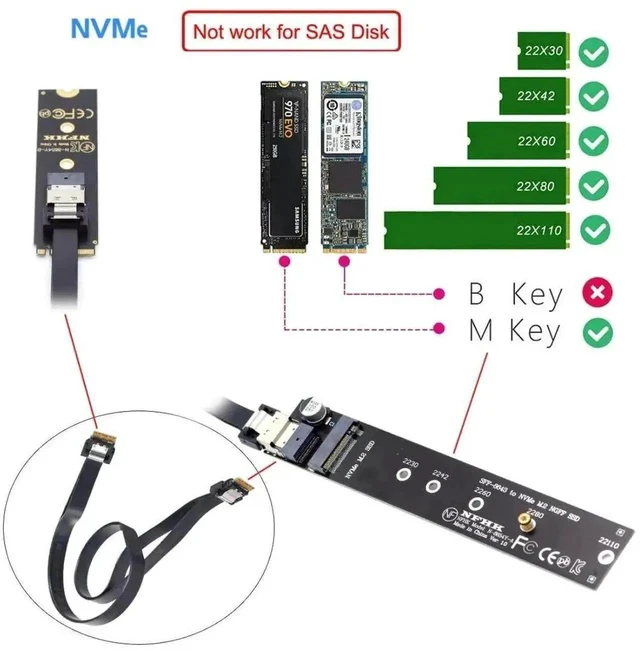 Alt view image 3 of 7 - 40cm M.2 NVMe NGFF M-Key Male to Female Extension Cable with SFF-8654 Connector, Compatible with Motherboard 2280 22110 NVMe SSD
