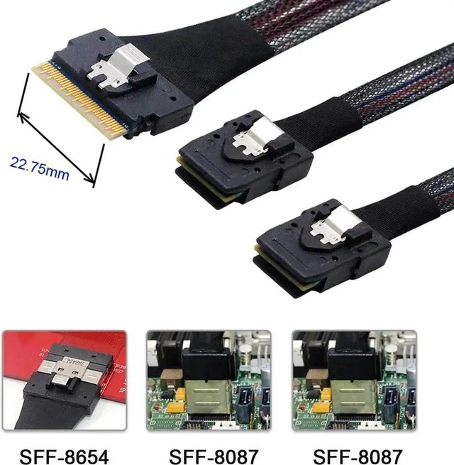 Alt view image 3 of 3 - 100cm PCIe 4.0 Slimline SAS Breakout Cable, SFF-8654 8i 74Pin Ultraport Male to Dual SFF-8087 Mini SAS 4i Splitter Cable for Server NVMe RAID Hard Drive Backplane Storage Expansion