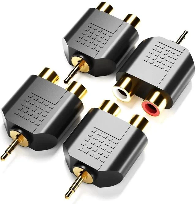 Main image of 3.5MM to RCA Splitter Adapter, Gold Plated 3.5 mm TRS to Dual RCA Female Jack Y Plug Audio Converter - 4 Pack