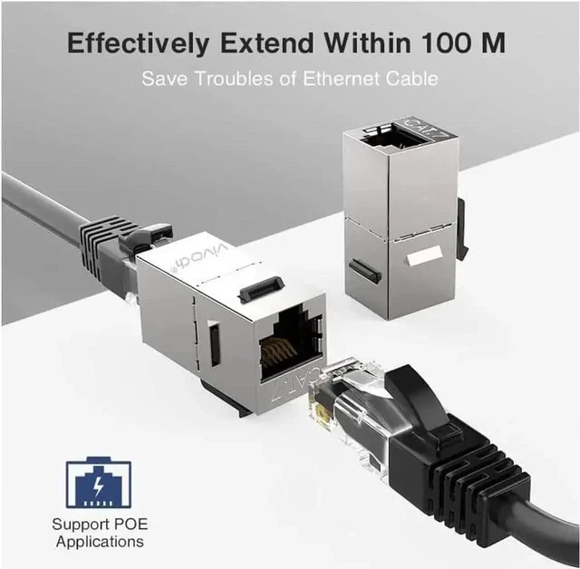 Alt view image 3 of 7 - 10 Pack Shielded Cat7 RJ45 Keystone Inline Coupler, 10Gbps Female to Female Ethernet Cable Extender Insert, Compatible with Cat7/Cat6A/Cat6/Cat5e LAN Cables