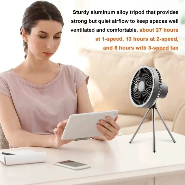 Alt view image 6 of 6 - Gemdeck Rechargeable Portable Fan Camping Fan with Hook Tripod Fan Grey