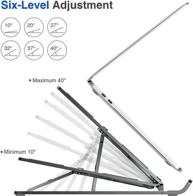 Alt view image 7 of 7 - Laptop Stand for Desk, Laptop Riser,Aluminum Alloy Laptop Holder , 6-Angle Adjustable Compatible with 10-15.6 Inch MacBook PC-Notebook Tablet, Black
