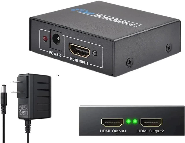 Alt view image 2 of 5 - 1x2 HDMI Splitter, 1 in 2 Out HDMI Amplifier Adapter with Power Adapter Supports Full HD1080P for PC PS3 PS4 Blu-ray Player HDTV
