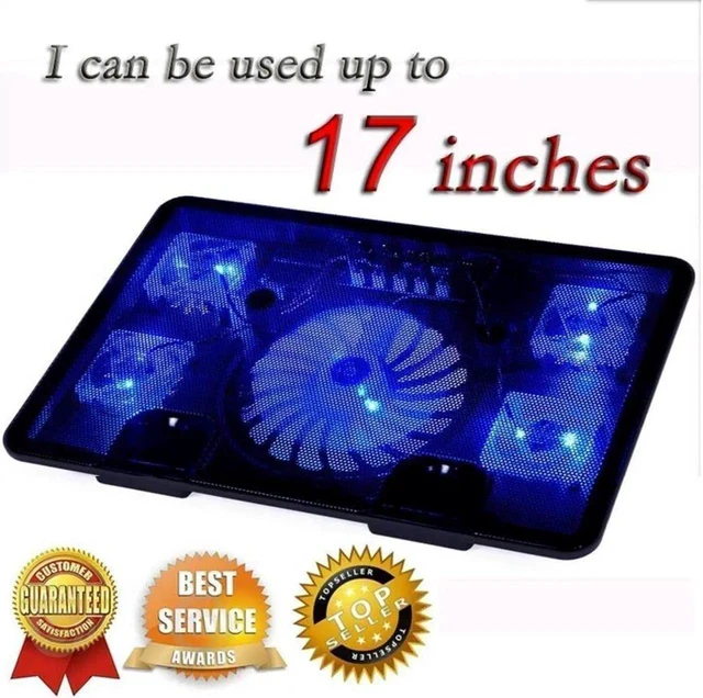 Alt view image 3 of 6 - Laptop Cooling Pad Computer Quiet Cooler with 5 Quiet Fans and 2 USB Ports, Portable Cooling Stand with LED Light for 14-17 Inch Laptop (Blue)