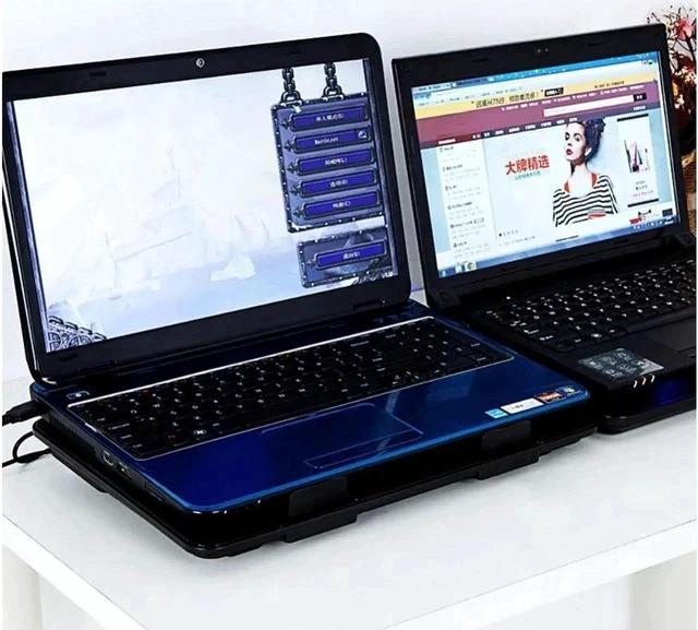 Alt view image 4 of 6 - Laptop Cooling Pad Computer Quiet Cooler with 5 Quiet Fans and 2 USB Ports, Portable Cooling Stand with LED Light for 14-17 Inch Laptop (Blue)