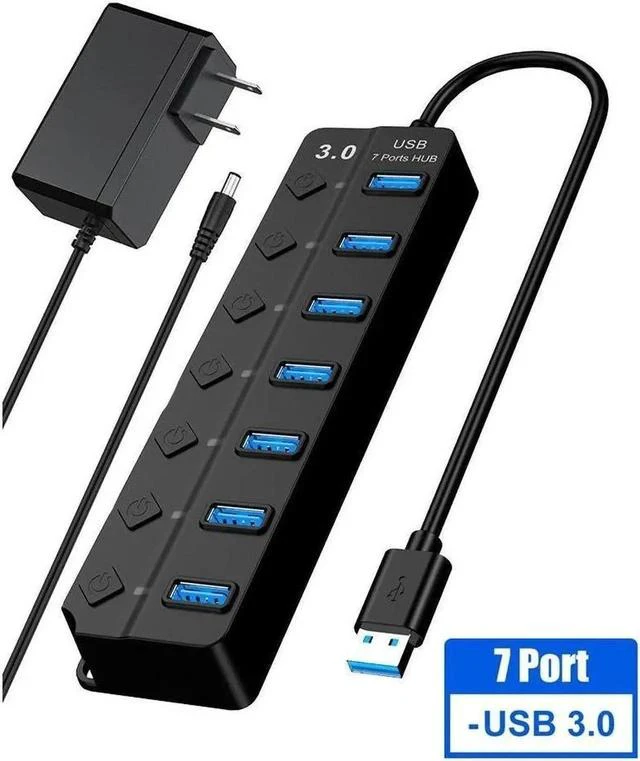 Main image of USB Hub 3.0 Splitter,7 Port USB Data Hub with Individual On/Off Switches and Lights for Laptop, PC, Computer, Mobile HDD, Flash Drive and More