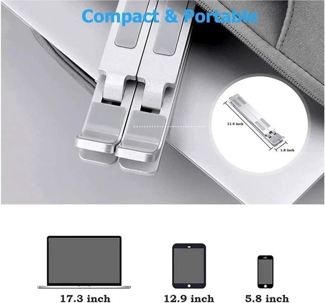 Alt view image 7 of 7 - Foldable Laptop Stand for Desk Aluminum Computer Stand Holder Ergonomic Anti-Slip Laptop Riser for Desk Adjustable Notebook Stand for Laptop Compatible up to 15.6 inches Notebook Tablet