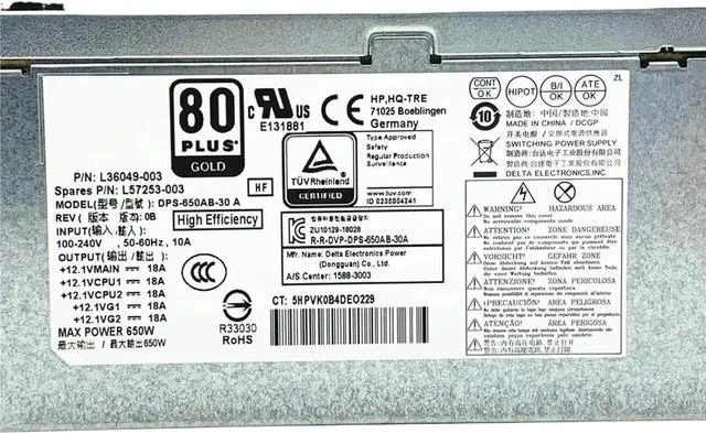 Main image of for Z2 G4 Workstation Power Supply L36049-003 L57253-003 DPS-650AB-30A 650W PSU