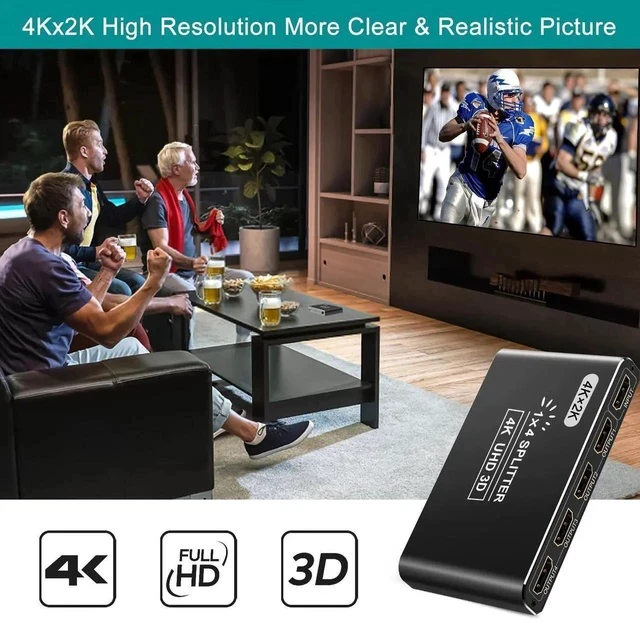 Alt view image 2 of 7 - HDMI Splitter, 4K HDMI Splitters 1 in 4 Out for Dual Monitors Supports 3D Full HD 1080P Aluminum Compatible for PS4 Fire Stick HDTV(1 Source to 4 Displays) Black