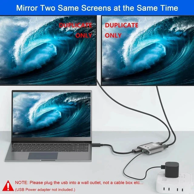 Alt view image 5 of 7 - HDMI Splitter 1 in 2 Out -HDMI Splitter for Dual Monitors Duplicate/Mirror Only - Not for Multi Monitors, No HDCP Bypass, USB Powered, 1 Source to 2 Identical Displays, for PS4 Fire Stick HDTV