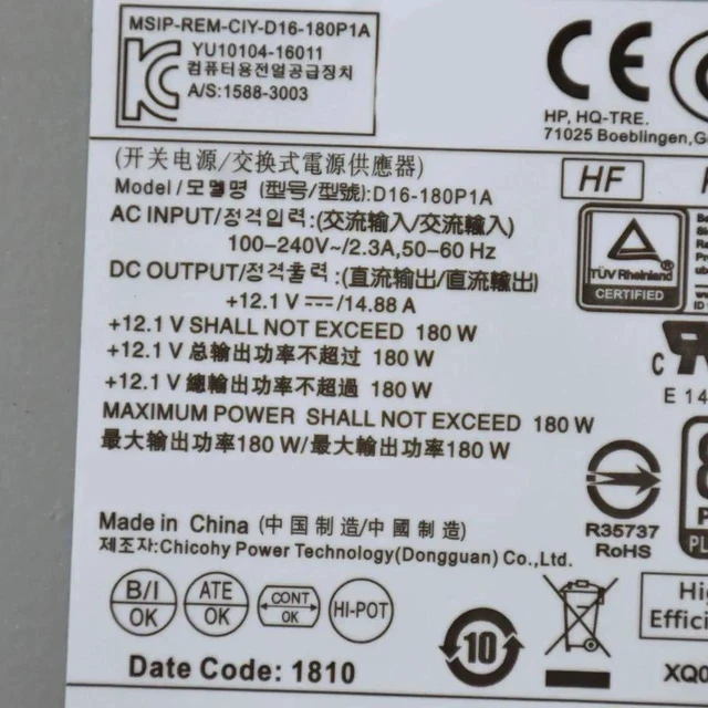 Alt view image 6 of 6 - 180w 4+4pin for H-P 280 Pro G3 MT Power Supply PA-1181-6HY D16-180P3A Psu