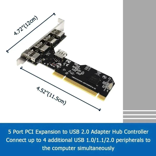 Alt view image 2 of 3 - Internal USB 2.0 PCI Card, 5 Port (4 External & 1 Internal) PCI Expansion to USB 2 Adapter Hub Controller, High Speed 480Mbps for Desktop