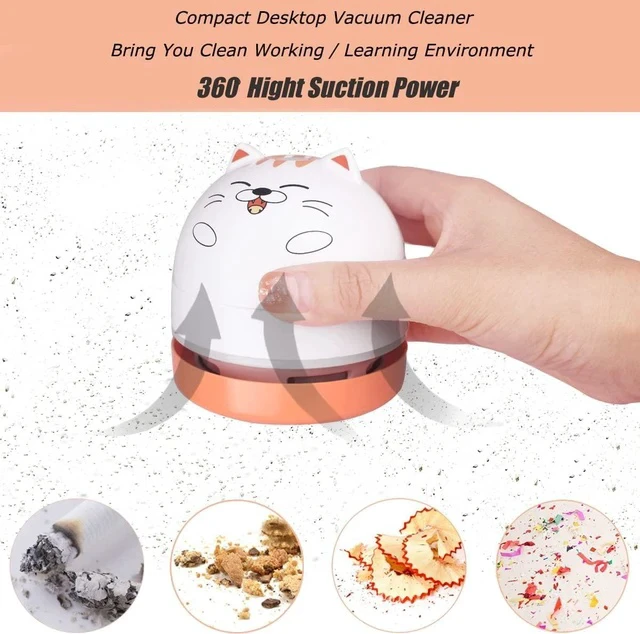 Alt view image 3 of 7 - YUNYILAN Mini Desktop Vacuum Cleaner, Portable USB Vacuum Cleaner for Desk Mini Cute Cartoon Desktop Vacuum for Cleaning Eraser Crumbs, Dust, Crumbs, Computer, Keyboard and Car (White Orange)