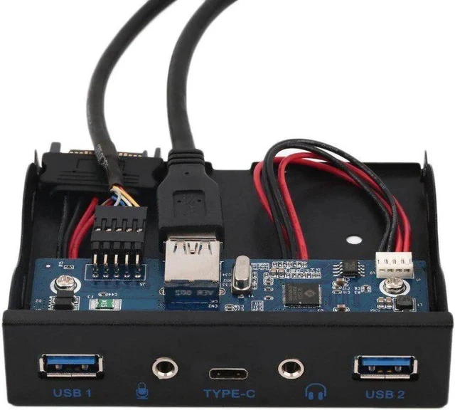Alt view image 2 of 3 - 3.5 Inch Floppy Drive Bay Front Panel Hub, 2 USB 3.0 + 1 USB 3.1 Type-C + HD Audio & Microphone Jack Combo Expansion Bracket for Desktop PC Chassis