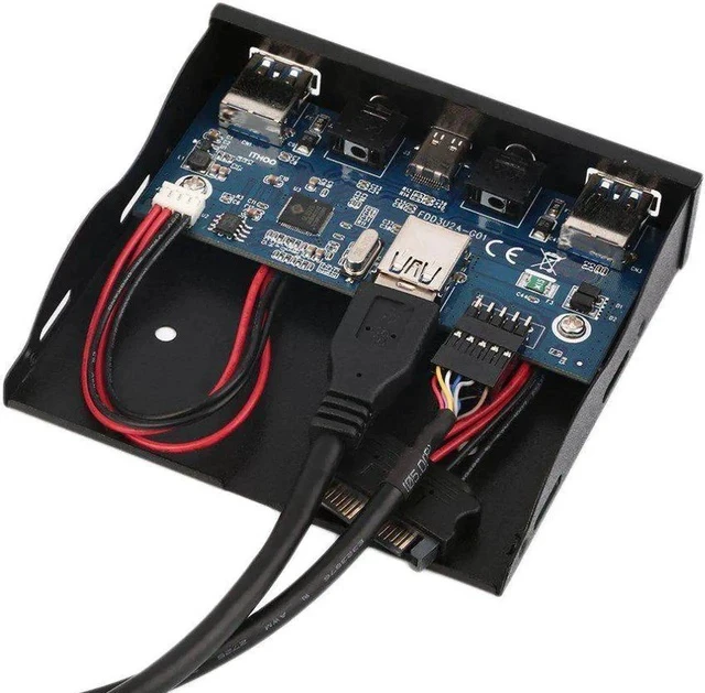 Alt view image 3 of 3 - 3.5 Inch Floppy Drive Bay Front Panel Hub, 2 USB 3.0 + 1 USB 3.1 Type-C + HD Audio & Microphone Jack Combo Expansion Bracket for Desktop PC Chassis