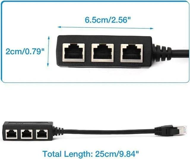 Alt view image 7 of 7 - Network 1 Port to 3 PortsSplitter Network Ethernet RJ45 eight-core network cable Ethernet extension cable socket adapter