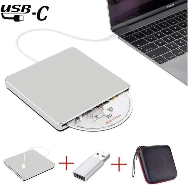 Main image of USB 3.0 & USB-C External DVD Drive with Case, Portable CD DVD RW Drive Burner Writer Optical Player for USB Type-C Windows Laptop Mac MacBook Pro Air iMac, Silver