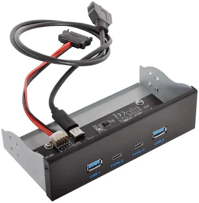 Main image of 5.25 Inch Optical Drive Bay 4-Port Front Panel Hub, USB-C + USB 3.0 Splitter with 20Pin Internal Cable Connects to Motherboard USB Header for Desktop PC Chassis