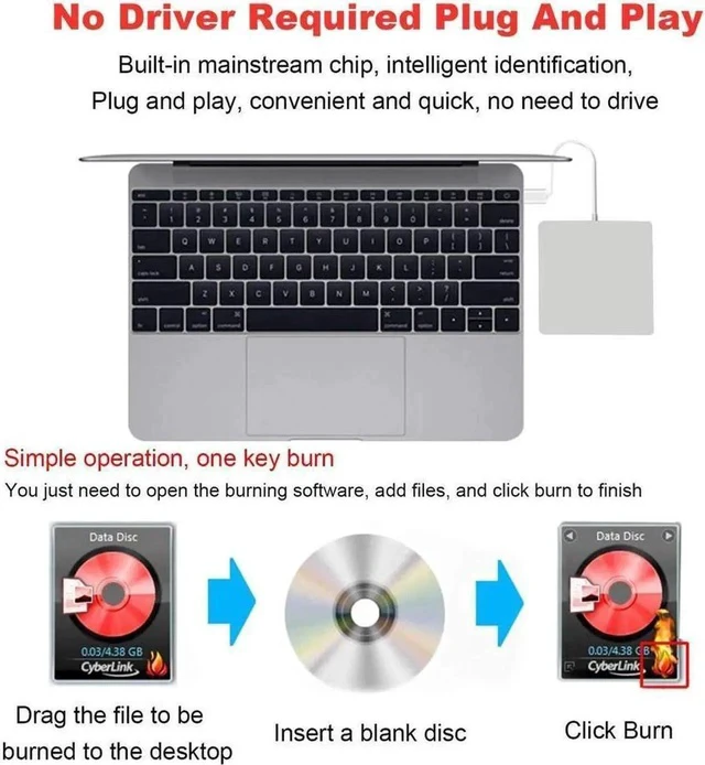 Alt view image 7 of 7 - USB 3.0 & USB-C External DVD Drive with Case, Portable CD DVD RW Drive Burner Writer Optical Player for USB Type-C Windows Laptop Mac MacBook Pro Air iMac, Silver