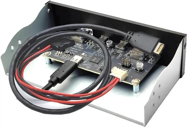 Alt view image 4 of 5 - 5.25 Inch Optical Drive Bay USB 3.2 Gen 2 Front Panel Hub, 2 USB-C + 2 USB-A 10Gbps PC Expansion Adapter, 2.6FT 20Pin Key-A Type-E Motherboard Header Splitter Cable Included