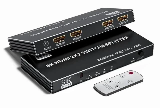 Main image of 2x2 HDMI 2.1 Matrix Switch Splitter with IR Remote, 2 In 2 Out 8K@60Hz 4K@120Hz HDMI Matrix Switcher Support HDCP2.3, HDR10, HDR10+ & 3D for Gaming PC, Game Consoles, 8K TV Monitor