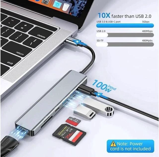 Alt view image 3 of 7 - USB C Type-C Hub/Adapter, 7 in 1 with 4K HDMI Output, USB 3.0, USB-A, SD/TF Card Reader, 100W PD, USB C Data Port, USB C Docking Station for MacBook Pro/Air and More Type C Devices