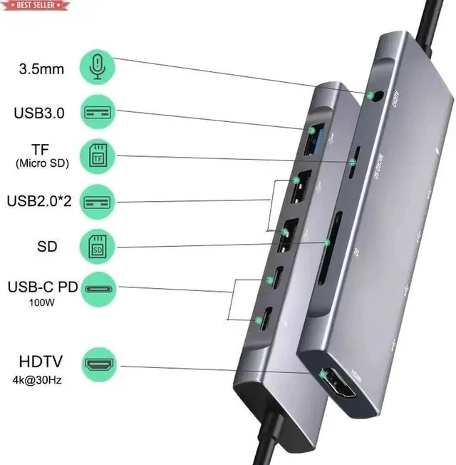 Alt view image 2 of 6 - SB-C SD TF Card Reader Audio Ports Docking Station Usb-c To HDTV Adapter USB C Hub 9 in 1 Usb Type C Adapter Charger