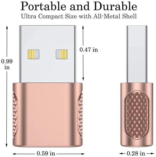 Alt view image 7 of 7 - USB C Female to USB Male Adapter 2 Pack, USB Type C Cable to USB A Charger Converter for Apple Watch Ultra SE Series 8 7, iPhone 14 13 12 11 Pro Max Plus, AirPods, iPad and More - Rose Gold
