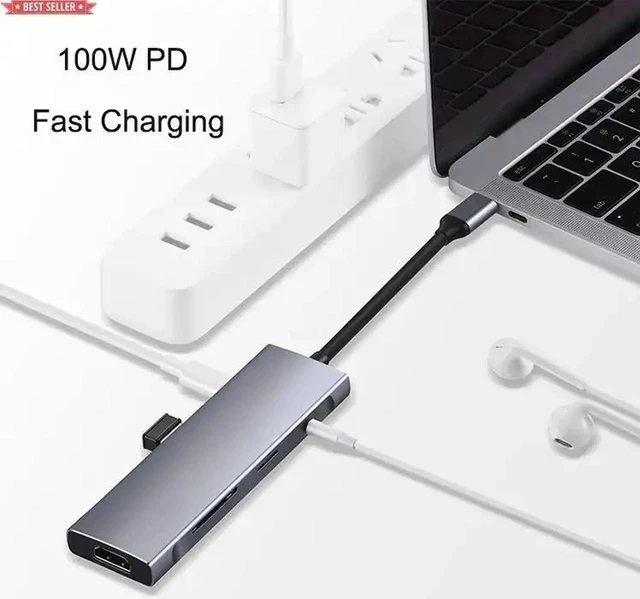 Alt view image 5 of 6 - SB-C SD TF Card Reader Audio Ports Docking Station Usb-c To HDTV Adapter USB C Hub 9 in 1 Usb Type C Adapter Charger