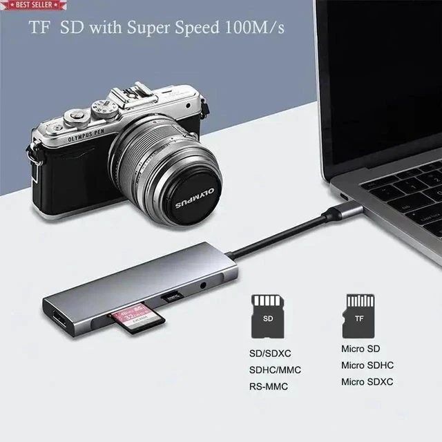 Alt view image 3 of 6 - SB-C SD TF Card Reader Audio Ports Docking Station Usb-c To HDTV Adapter USB C Hub 9 in 1 Usb Type C Adapter Charger