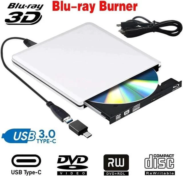 Alt view image 5 of 6 - Aluminum Blu-Ray Burner Player USB3.0 with Type-C adapter Superdrive External DVD/CD Reader and DVD/CD Burner for Apple-MacBook Air/Pro/iMac/Mini/MacBook Pro/ASUS/ASUS/DELL, Silver