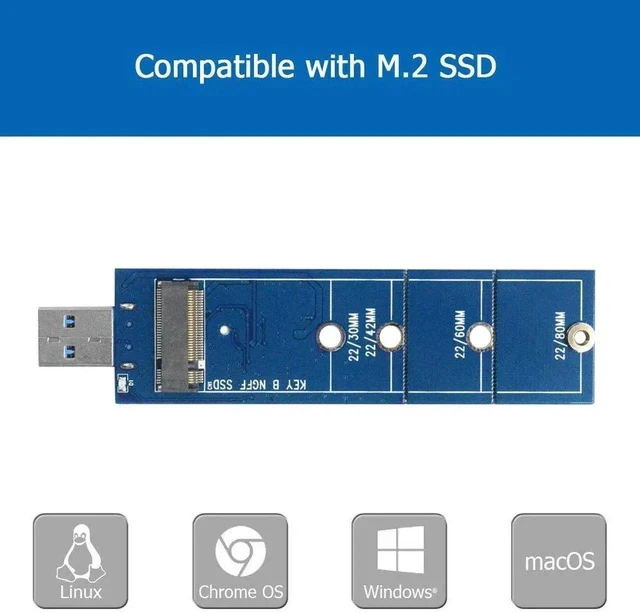 Alt view image 5 of 7 - M.2 to USB Adapter, B Key M.2 SSD Adapter to USB 3.0, USB to 2230 2242 2260 2280 M2 SSD Drive Adapter, NGFF Converter SSD Reader Card