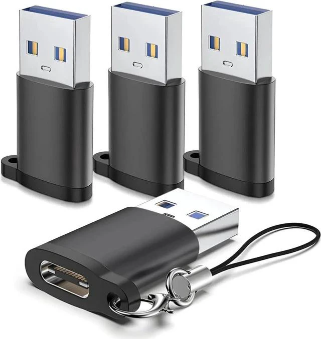 Main image of USB to USB C 3.0 Adapter 4 Pack Type C to USB A Converter USB-C Female to USB Male Compatible for Apple MacBook Pro Mac Book iPad iPhone 16 15 14 13 12 Pro Max Galaxy S20-S23 More Black