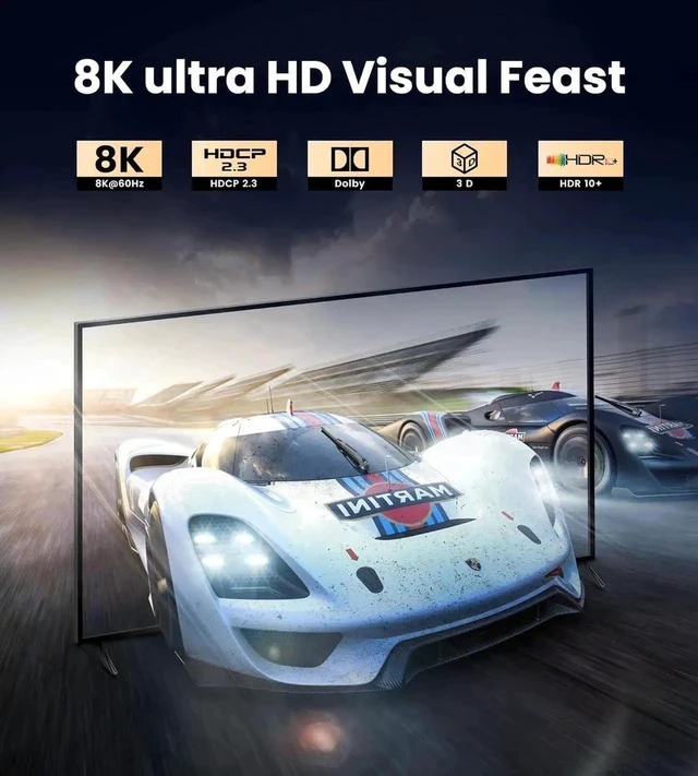 Alt view image 5 of 6 - 1x2 HDMI Splitter 8K@60Hz 4K@120Hz, Powered 1 in 2 Out HDMI Splitter Metal Housing, Mirror Duplicate Screen HDCP 2.3, Distribute 1 Source to 2 Same Displays for TV Projector Monitor