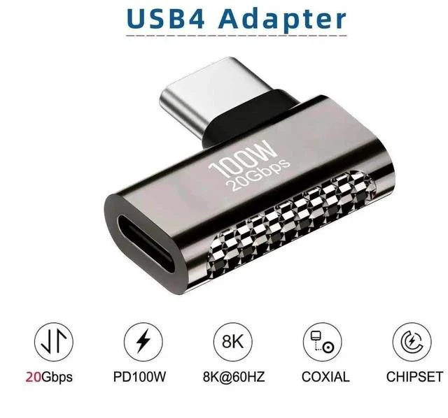 Alt view image 7 of 7 - 90 Degree Left & Right Angled USB4 Type-C Male to Female Adapter, 20Gbps Data 100W PD Charging 8K Video Converter Compatible with USB4.0 Devices