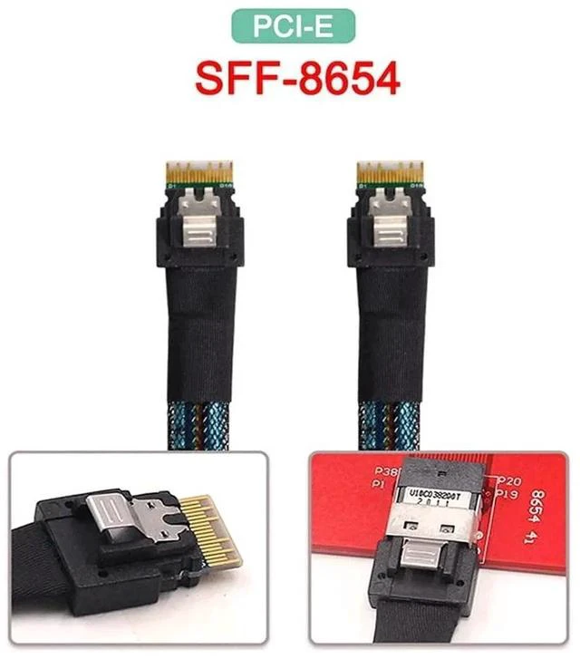 Alt view image 2 of 7 - 50cm PCIe 4.0 Slimline SAS SFF-8654 4i 38Pin Cable, SFF-8654 Host to SFF-8654 Target Internal Server RAID Storage Cable
