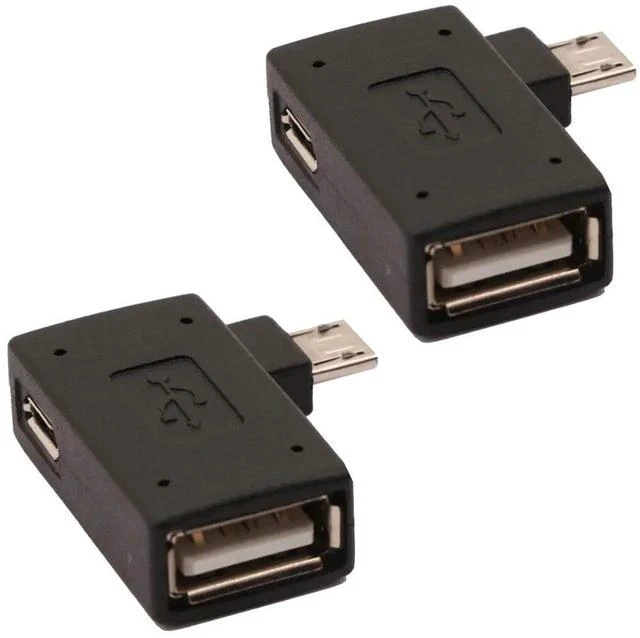 Main image of 2-in-1 Powered Micro USB to USB OTG Adapter 90 Degree Right Angle Connector for FireStick, S/NES Classic Mini, Sega Genesis and More - 2 Pack