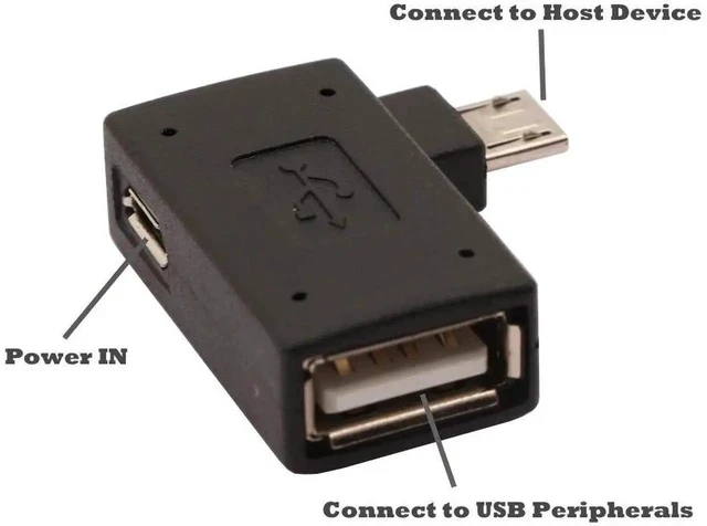 Alt view image 2 of 4 - 2-in-1 Powered Micro USB to USB OTG Adapter 90 Degree Right Angle Connector for FireStick, S/NES Classic Mini, Sega Genesis and More - 2 Pack