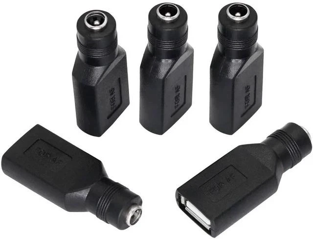 Main image of USB 2.0 A Female to DC 5.5x2.1mm Power Adapter, Nickel-Plated Connector, Corrosion-Resistant, 5 PCS Interchangeable Plugs
